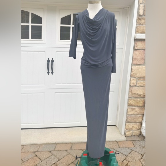 LONG SILVER MAXI COWL NECK LONG SLEEVES MERMAID STYLE DRESS XL - Picture 2 of 8